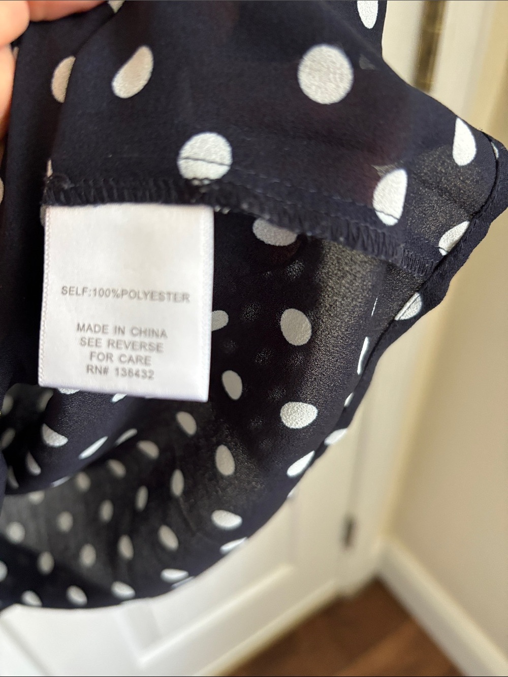 ModCloth Navy Blue & white Polka Dot Sheer Button-Up Collar Blouse Size Medium - Picture 13 of 13